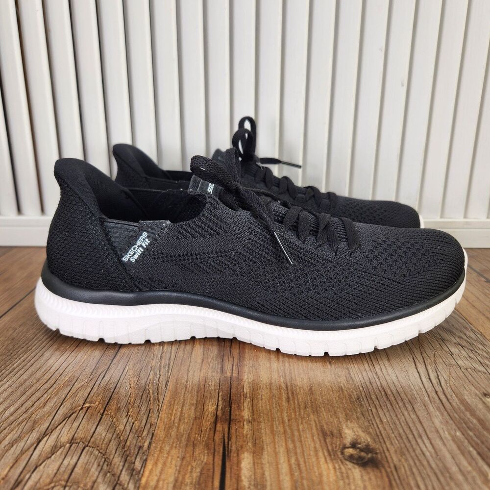 Skechers Swift Fit Slip-Ins Women's 6 Black Hands Free Knit Walking Shoes 179181